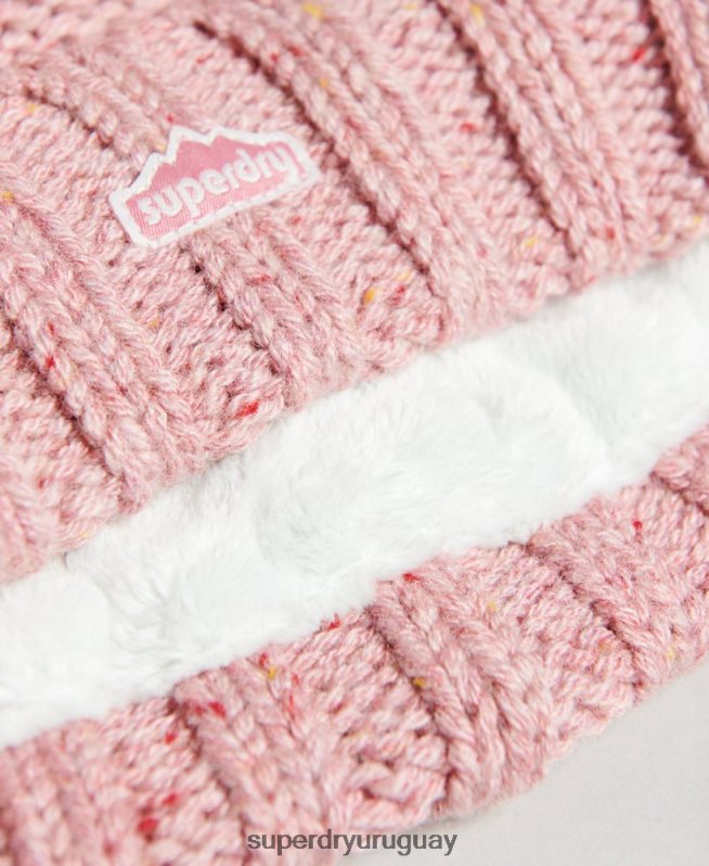 uy Superdry mujer gorro tejido con pompón rosa DT2N8Z4258 accesorios
