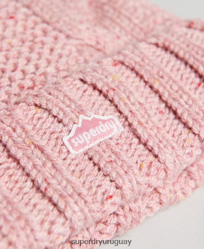 uy Superdry mujer gorro tejido con pompón rosa DT2N8Z4258 accesorios