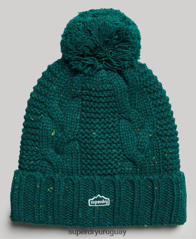 uy Superdry mujer gorro tejido con pompón verde DT2N8Z4260 accesorios