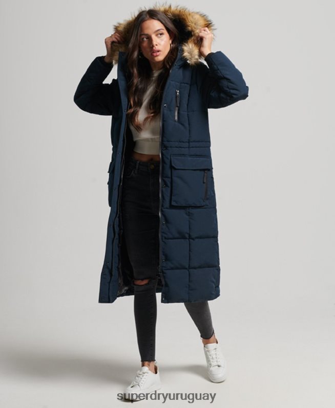 uy Superdry mujer abrigo Everest largo de piel sintética Armada DT2N8Z3764 ropa