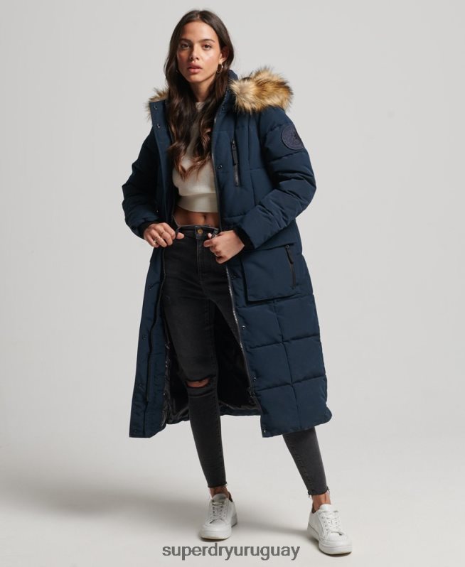 uy Superdry mujer abrigo Everest largo de piel sintética Armada DT2N8Z3764 ropa