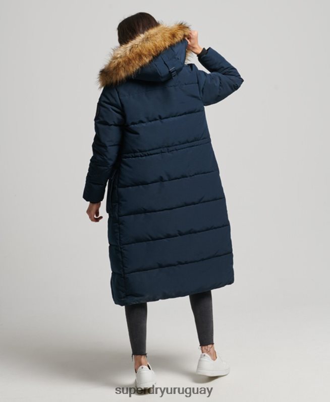 uy Superdry mujer abrigo Everest largo de piel sintética Armada DT2N8Z3764 ropa