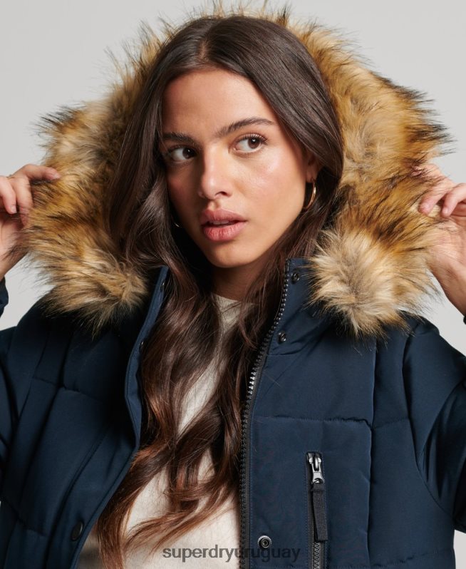 uy Superdry mujer abrigo Everest largo de piel sintética Armada DT2N8Z3764 ropa