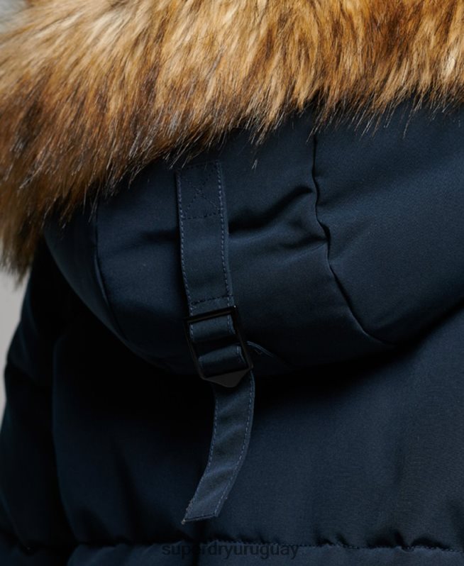 uy Superdry mujer abrigo Everest largo de piel sintética Armada DT2N8Z3764 ropa