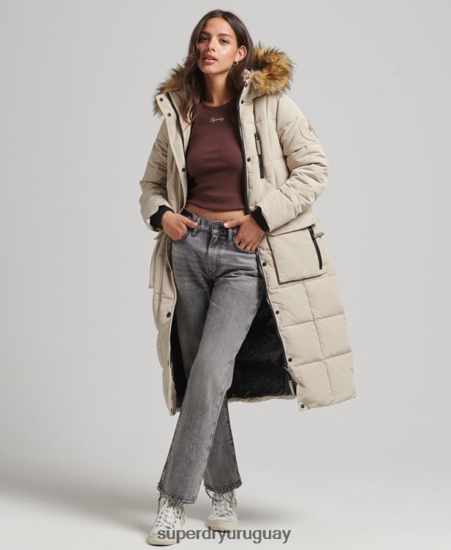 uy Superdry mujer abrigo Everest largo de piel sintética crema DT2N8Z3601 ropa