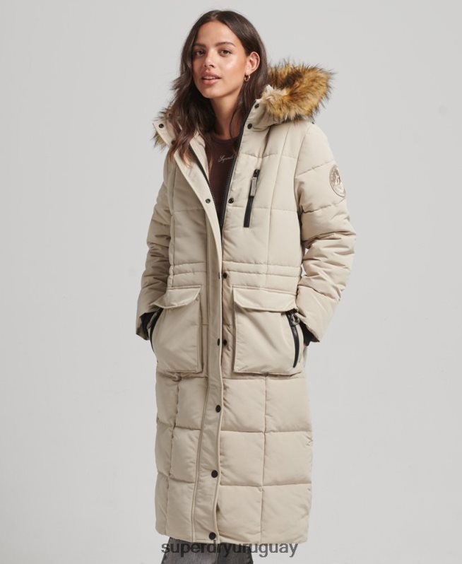 uy Superdry mujer abrigo Everest largo de piel sintética crema DT2N8Z3601 ropa
