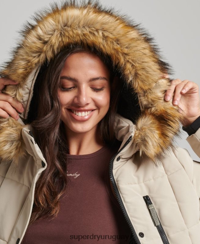 uy Superdry mujer abrigo Everest largo de piel sintética crema DT2N8Z3601 ropa