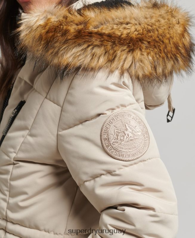 uy Superdry mujer abrigo Everest largo de piel sintética crema DT2N8Z3601 ropa