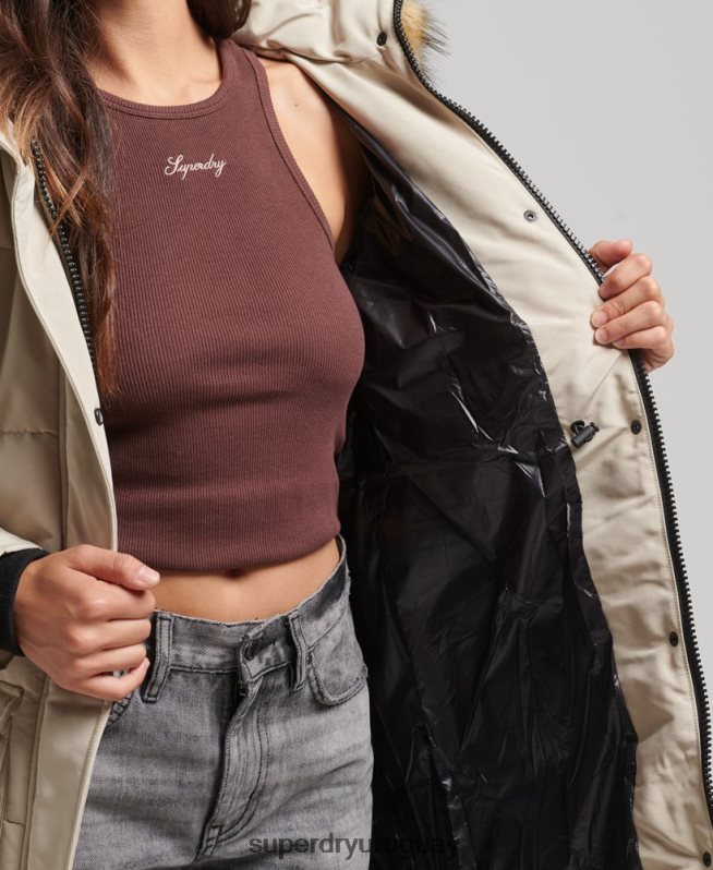 uy Superdry mujer abrigo Everest largo de piel sintética crema DT2N8Z3601 ropa