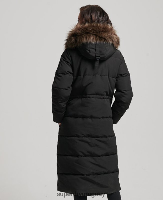 uy Superdry mujer abrigo Everest largo de piel sintética negro DT2N8Z3623 ropa