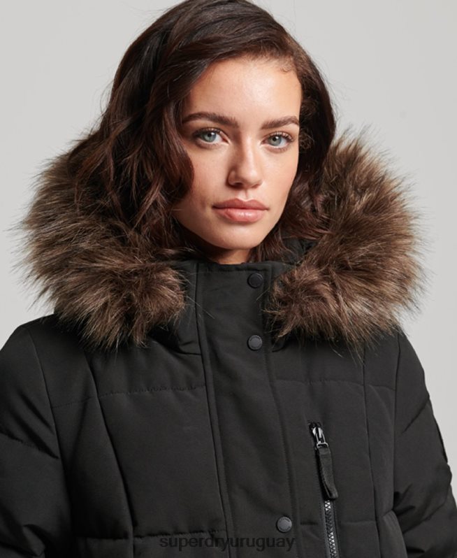 uy Superdry mujer abrigo Everest largo de piel sintética negro DT2N8Z3623 ropa