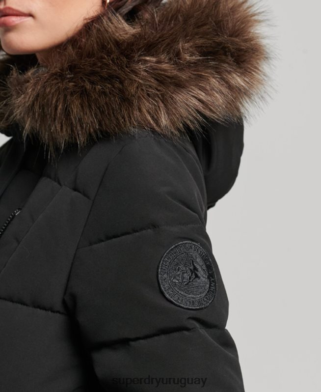 uy Superdry mujer abrigo Everest largo de piel sintética negro DT2N8Z3623 ropa