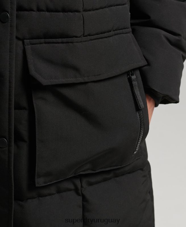uy Superdry mujer abrigo Everest largo de piel sintética negro DT2N8Z3623 ropa