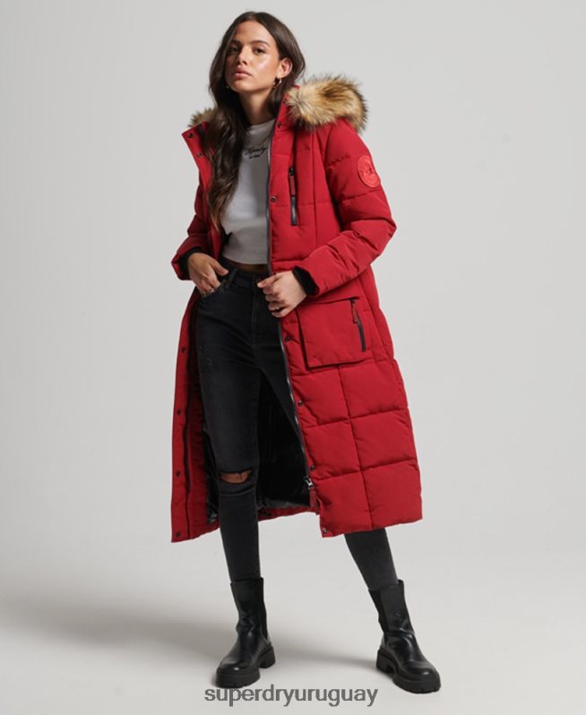 uy Superdry mujer abrigo Everest largo de piel sintética rojo DT2N8Z3682 ropa