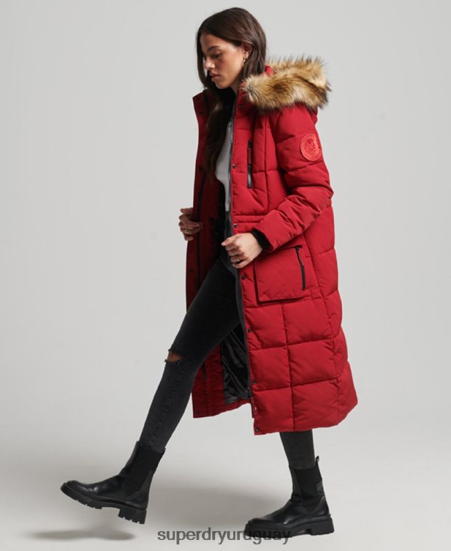 uy Superdry mujer abrigo Everest largo de piel sintética rojo DT2N8Z3682 ropa