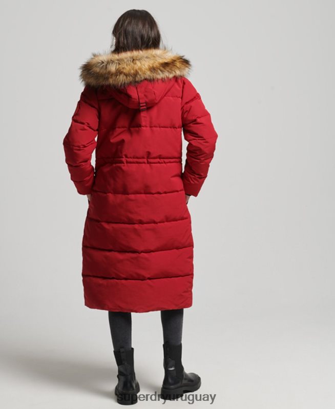 uy Superdry mujer abrigo Everest largo de piel sintética rojo DT2N8Z3682 ropa