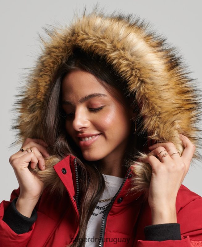 uy Superdry mujer abrigo Everest largo de piel sintética rojo DT2N8Z3682 ropa