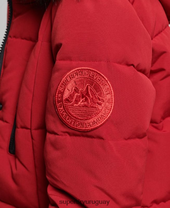 uy Superdry mujer abrigo Everest largo de piel sintética rojo DT2N8Z3682 ropa