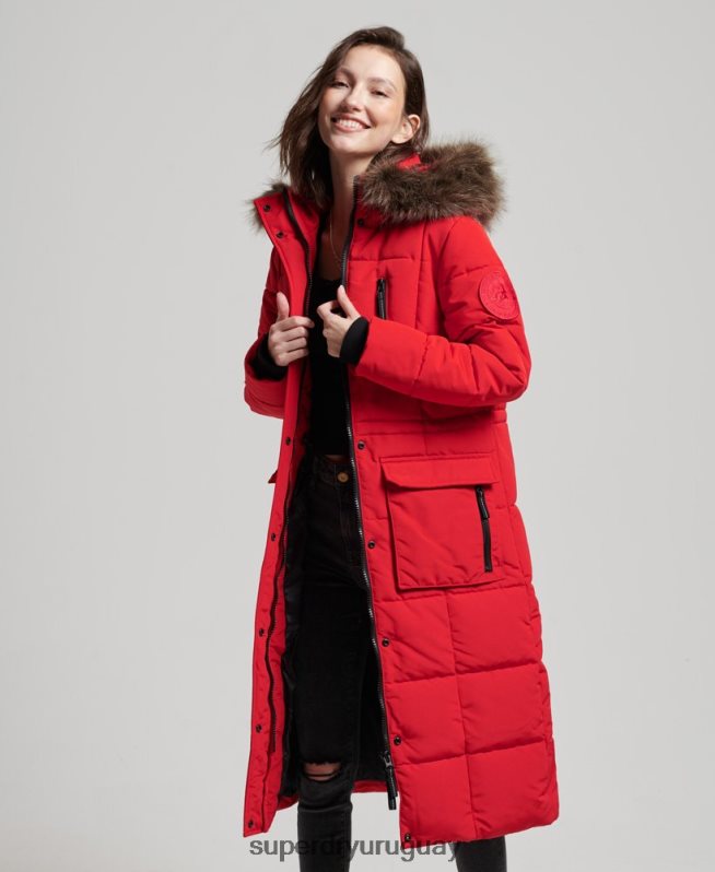 uy Superdry mujer abrigo Everest largo de piel sintética rojo DT2N8Z3810 ropa