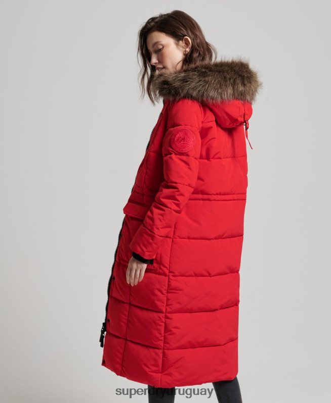 uy Superdry mujer abrigo Everest largo de piel sintética rojo DT2N8Z3810 ropa