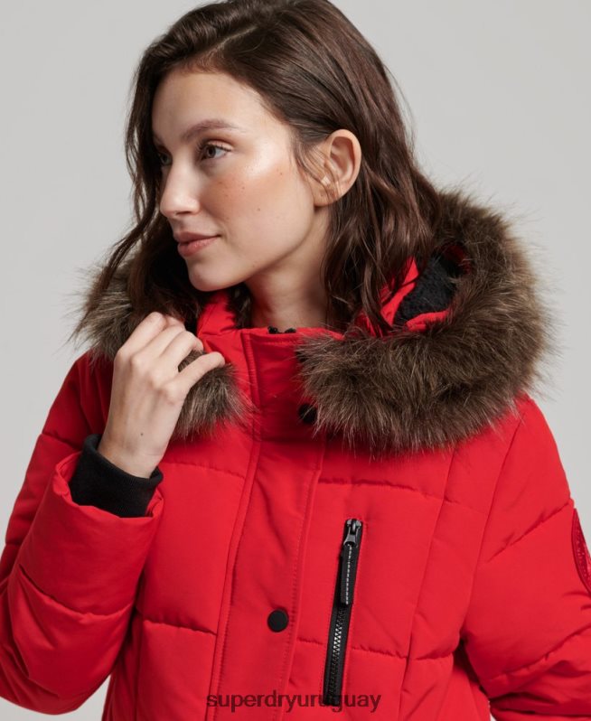 uy Superdry mujer abrigo Everest largo de piel sintética rojo DT2N8Z3810 ropa