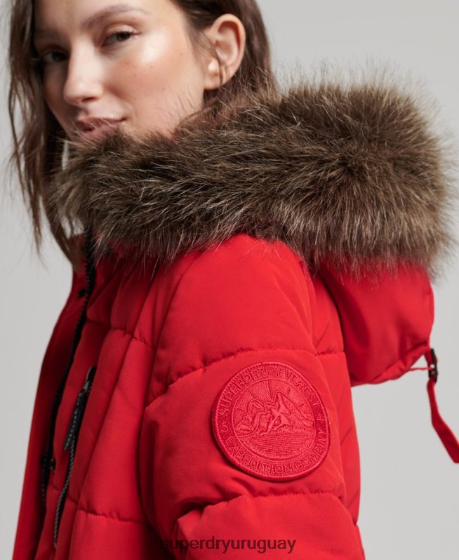 uy Superdry mujer abrigo Everest largo de piel sintética rojo DT2N8Z3810 ropa