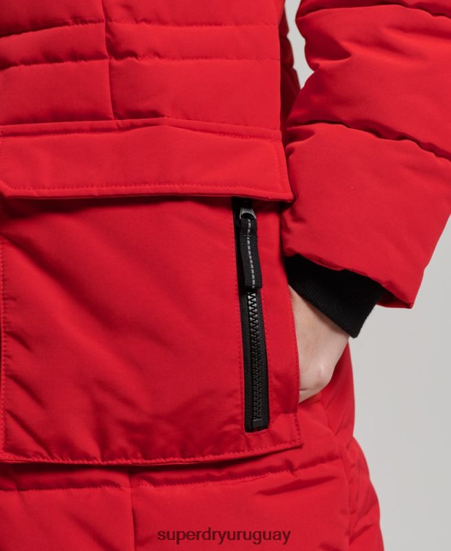 uy Superdry mujer abrigo Everest largo de piel sintética rojo DT2N8Z3810 ropa
