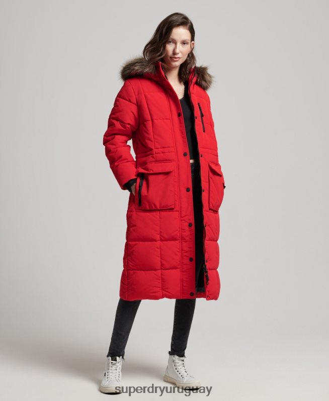 uy Superdry mujer abrigo Everest largo de piel sintética rojo DT2N8Z3810 ropa