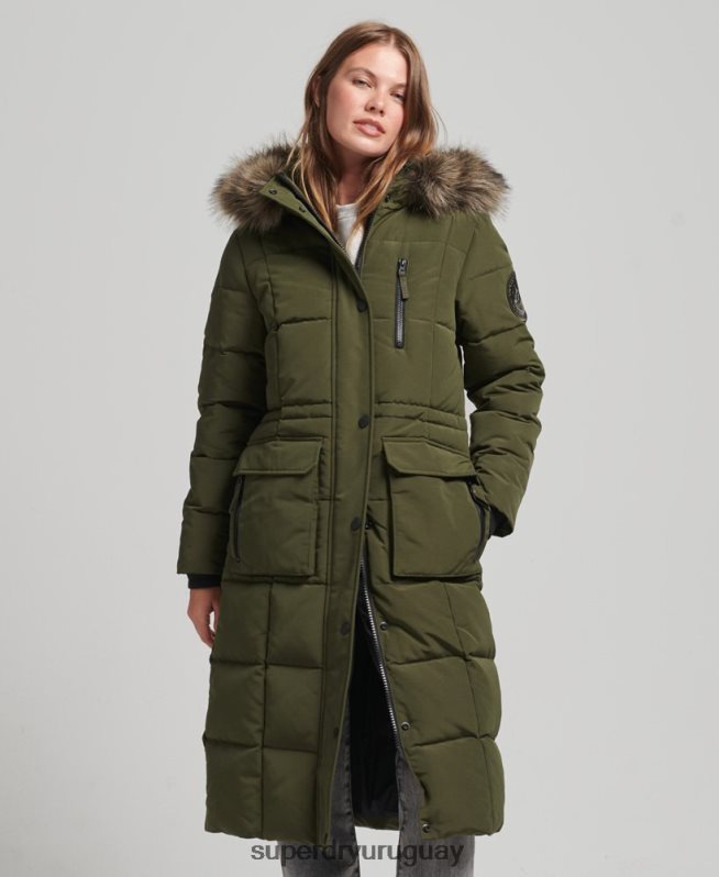 uy Superdry mujer abrigo Everest largo de piel sintética verde DT2N8Z3681 ropa