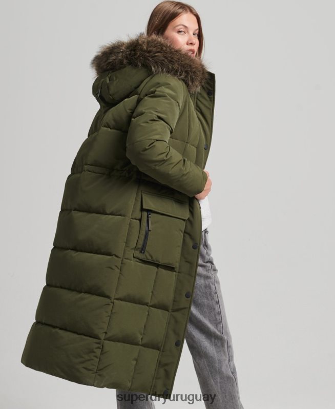 uy Superdry mujer abrigo Everest largo de piel sintética verde DT2N8Z3681 ropa