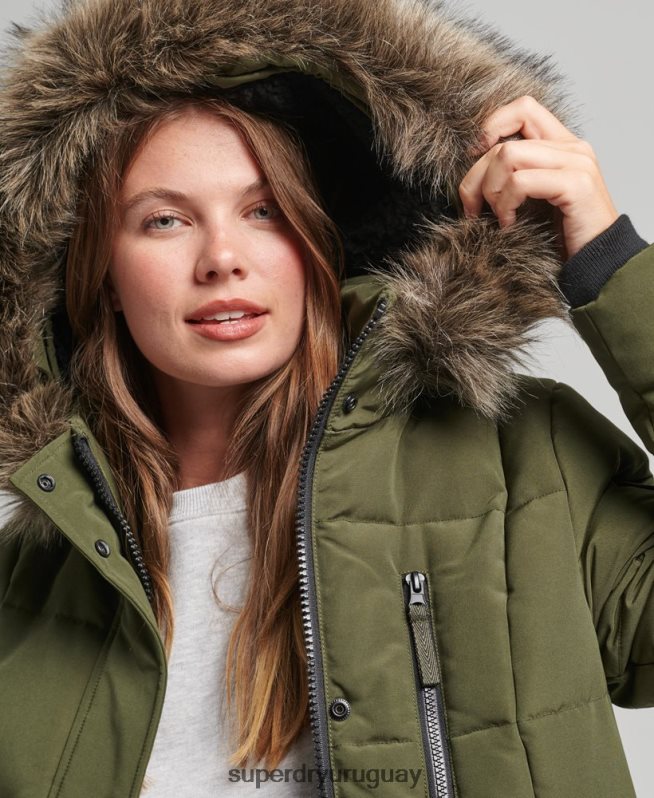 uy Superdry mujer abrigo Everest largo de piel sintética verde DT2N8Z3681 ropa