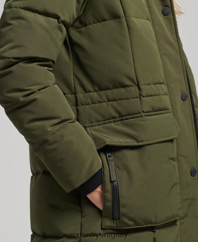 uy Superdry mujer abrigo Everest largo de piel sintética verde DT2N8Z3681 ropa
