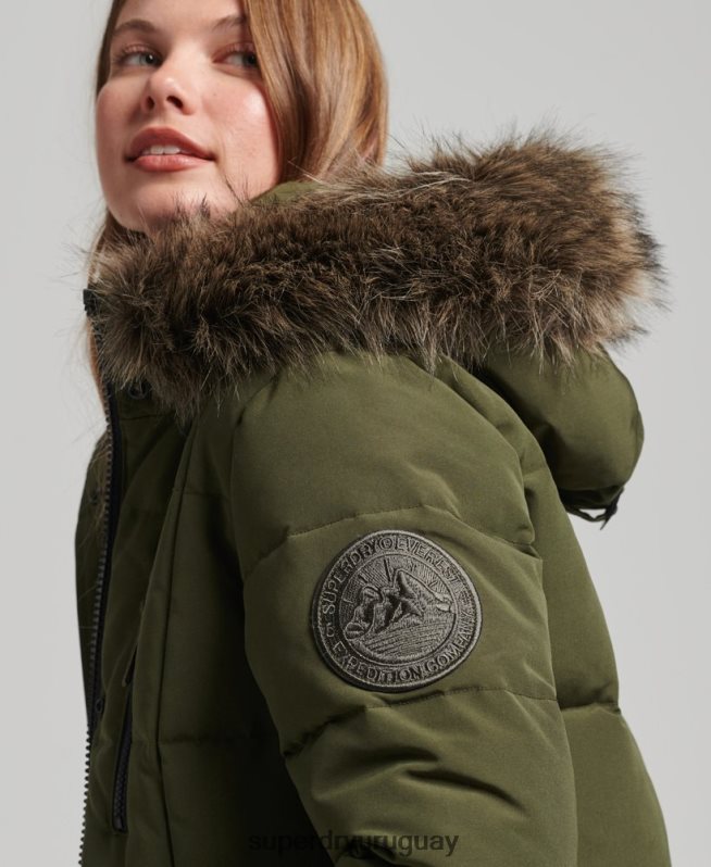 uy Superdry mujer abrigo Everest largo de piel sintética verde DT2N8Z3681 ropa