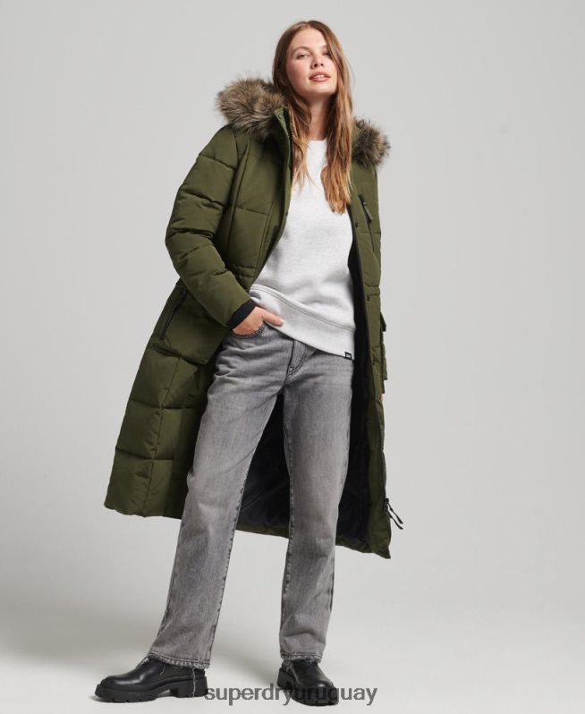 uy Superdry mujer abrigo Everest largo de piel sintética verde DT2N8Z3681 ropa