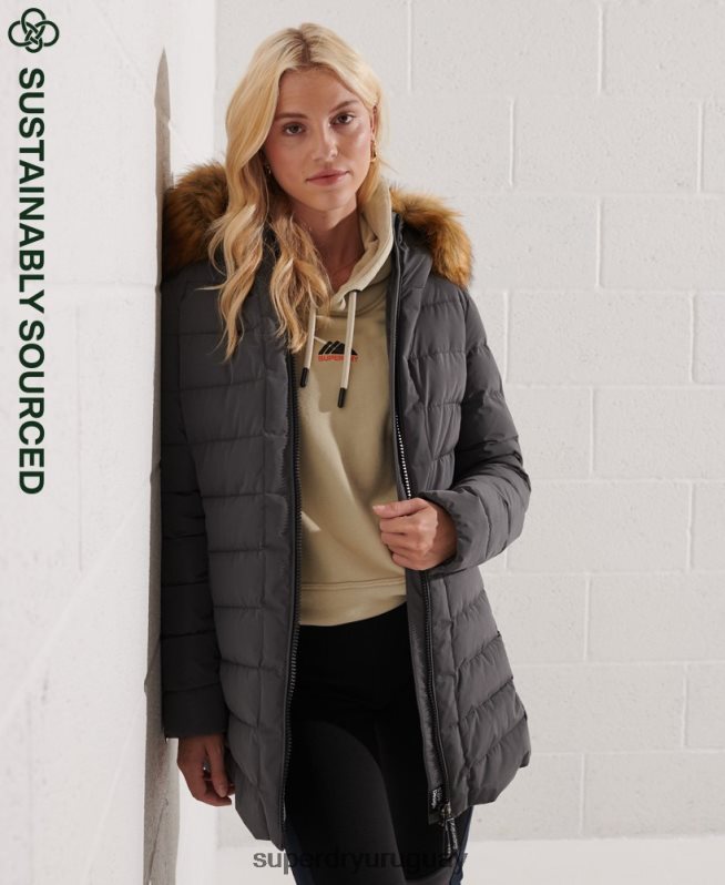 uy Superdry mujer abrigo acolchado alto ártico gris oscuro DT2N8Z3645 ropa
