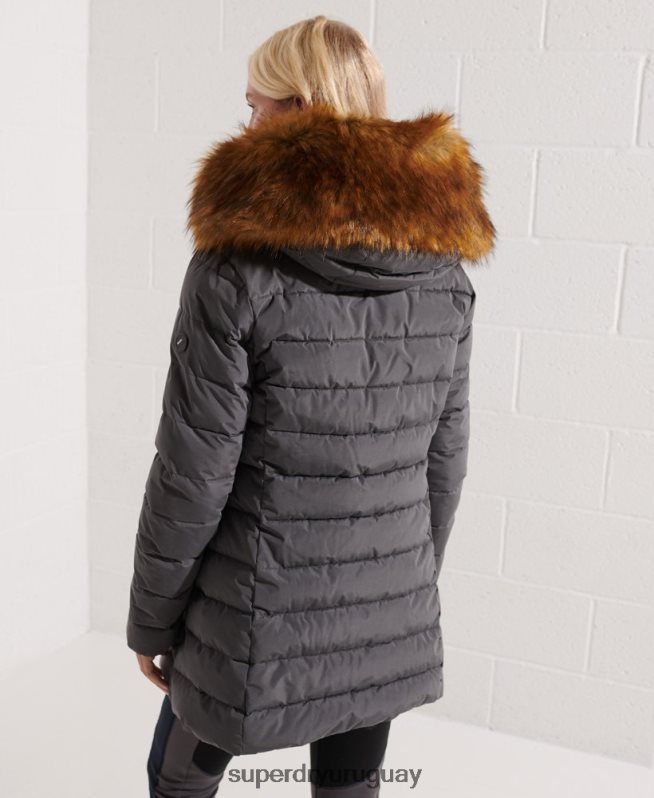 uy Superdry mujer abrigo acolchado alto ártico gris oscuro DT2N8Z3645 ropa