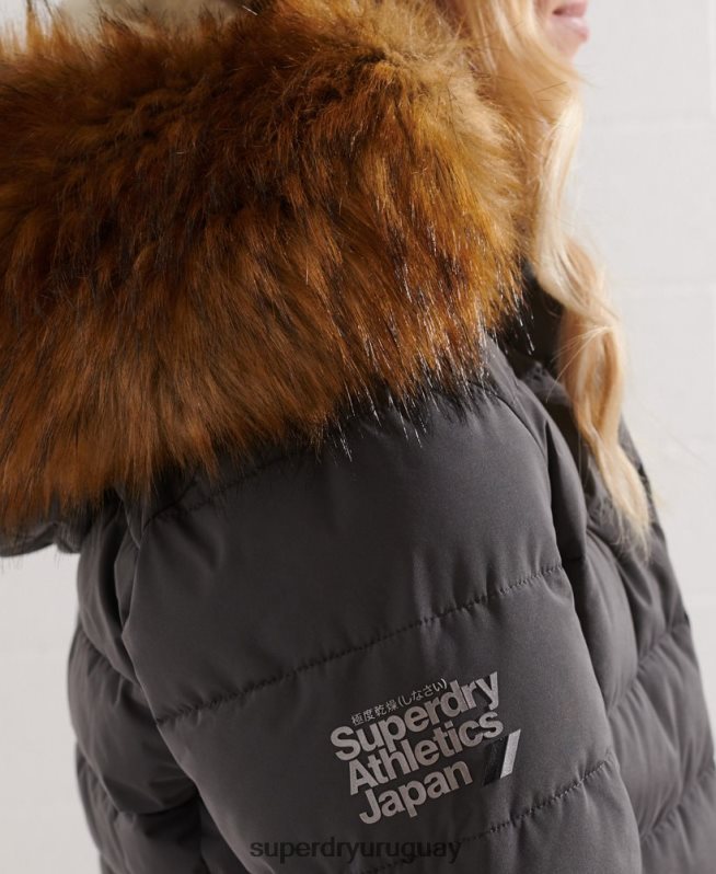 uy Superdry mujer abrigo acolchado alto ártico gris oscuro DT2N8Z3645 ropa