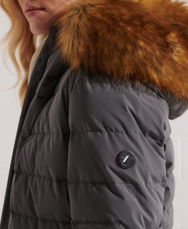 uy Superdry mujer abrigo acolchado alto ártico gris oscuro DT2N8Z3645 ropa