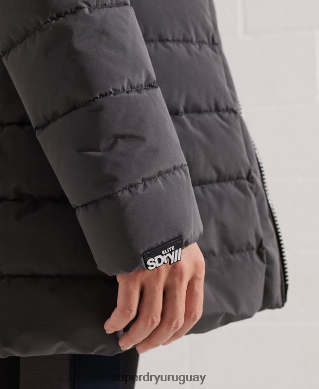 uy Superdry mujer abrigo acolchado alto ártico gris oscuro DT2N8Z3645 ropa