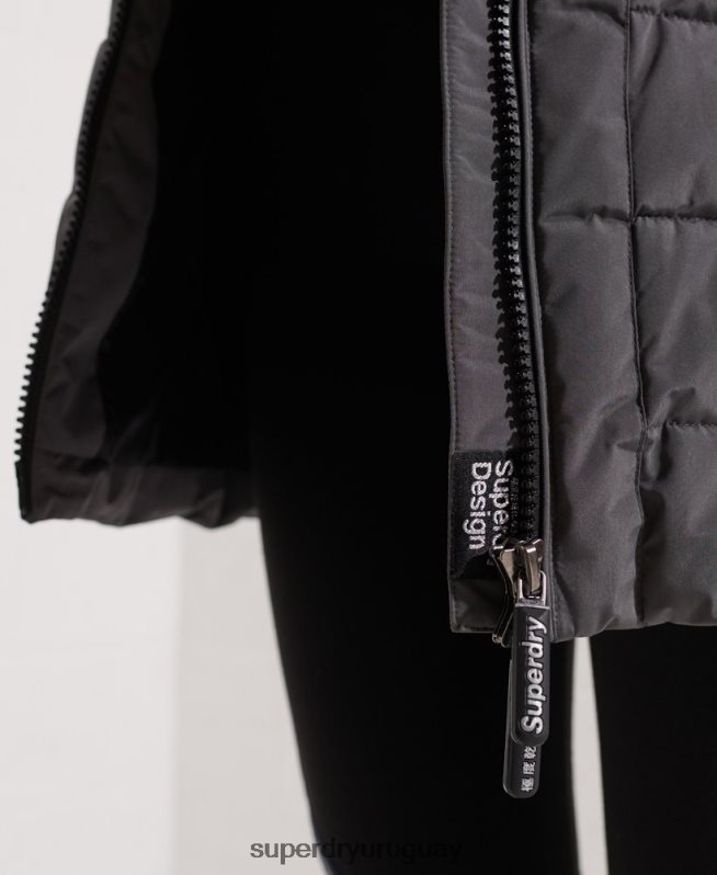 uy Superdry mujer abrigo acolchado alto ártico gris oscuro DT2N8Z3645 ropa