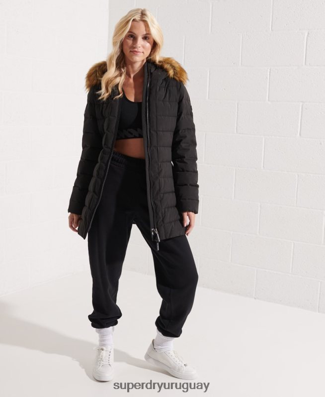 uy Superdry mujer abrigo acolchado alto ártico negro DT2N8Z3647 ropa