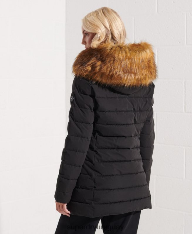 uy Superdry mujer abrigo acolchado alto ártico negro DT2N8Z3647 ropa