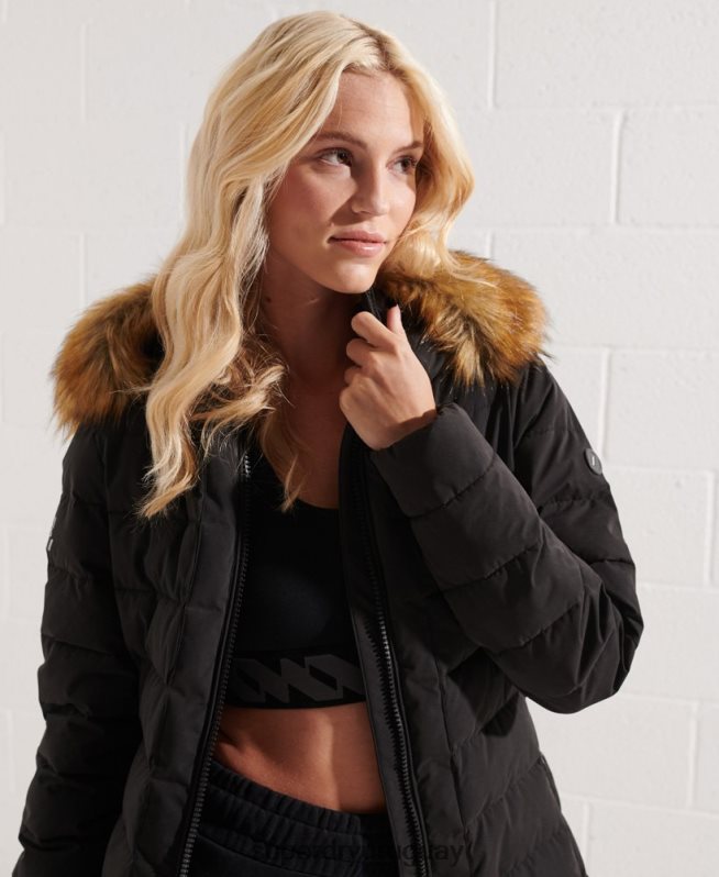 uy Superdry mujer abrigo acolchado alto ártico negro DT2N8Z3647 ropa