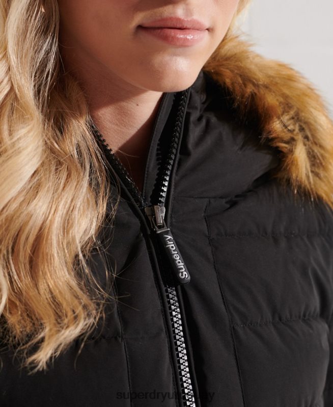 uy Superdry mujer abrigo acolchado alto ártico negro DT2N8Z3647 ropa