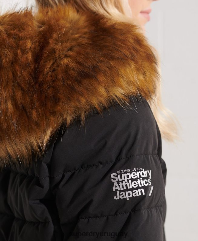 uy Superdry mujer abrigo acolchado alto ártico negro DT2N8Z3647 ropa