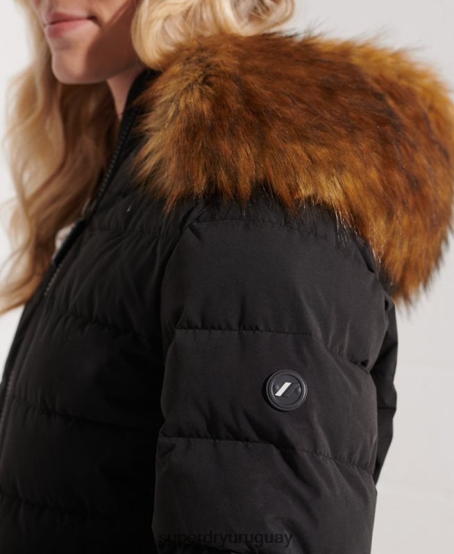 uy Superdry mujer abrigo acolchado alto ártico negro DT2N8Z3647 ropa