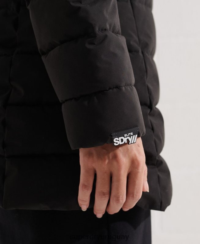 uy Superdry mujer abrigo acolchado alto ártico negro DT2N8Z3647 ropa