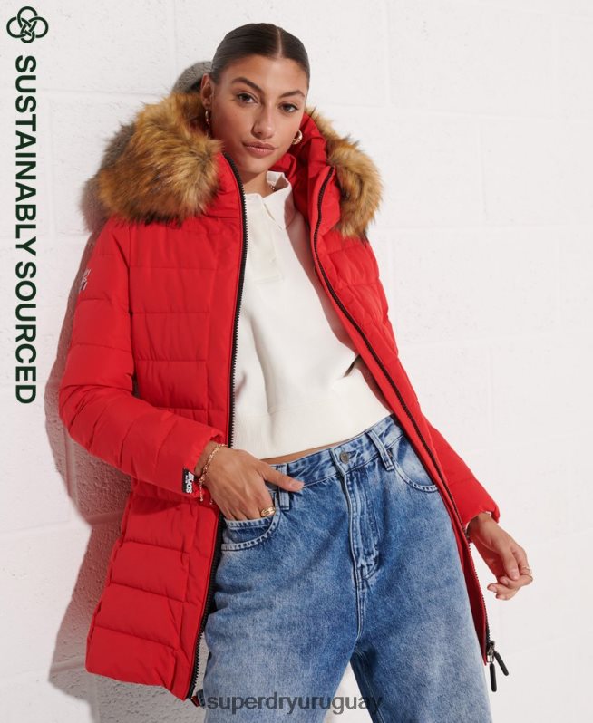 uy Superdry mujer abrigo acolchado alto ártico rojo DT2N8Z3648 ropa