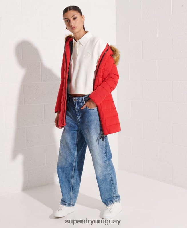 uy Superdry mujer abrigo acolchado alto ártico rojo DT2N8Z3648 ropa