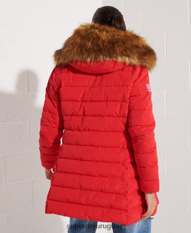 uy Superdry mujer abrigo acolchado alto ártico rojo DT2N8Z3648 ropa